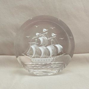 Vintage Acrylic Sailing Ship Paperweight